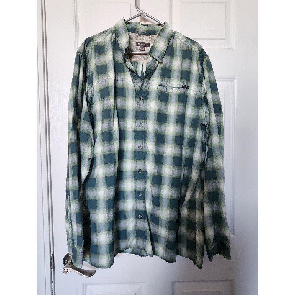 Eddie Bauer lightweight long sleeve green plaid shirt size TXL